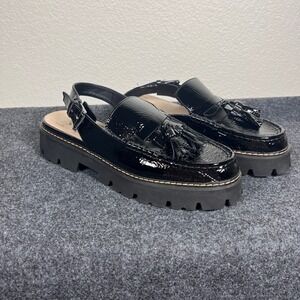 Donald Pliner Marshaci Black Patent Leather Tassel Slingback Lug Loafers 11M